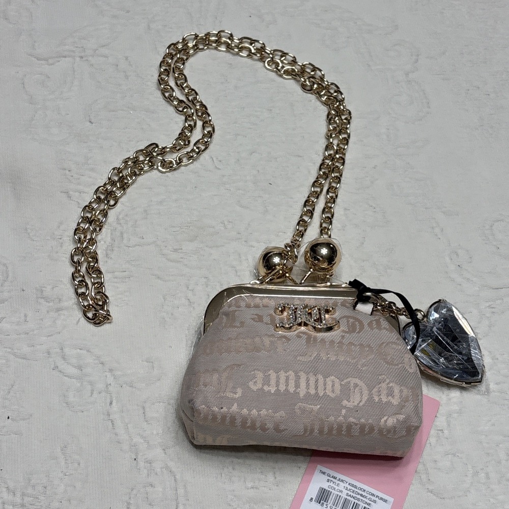 Juicy Couture The Glam‎ Kisslock Coin Purse Crossbody Crystal Heart Charm NWT